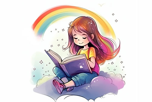 Cartoon girl reading