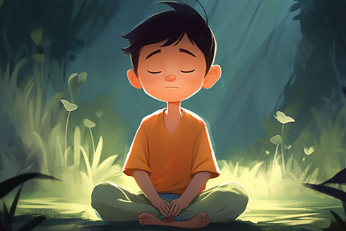 Illustration of a young boy meditating